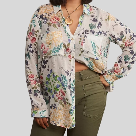 Anthropologie Pilcro Romy Relaxed Buttondown Shirt Women’s Size XL Floral Modal - Picture 1 of 16